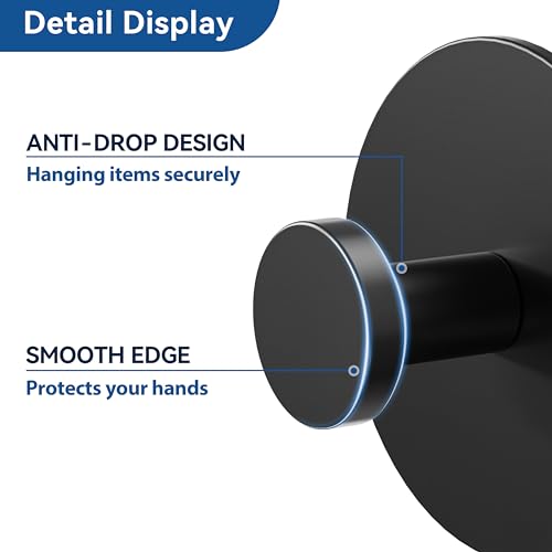 bussdis Towel Hooks for Bathroom Wall - Extra Sticky Stainless, Holds up to 20LB, Coat Hooks Wall Hooks, Adhesive Door Holder Hanger Shower Accessories, Matt Black Heavy Duty