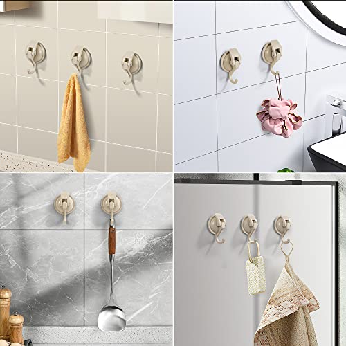SOCONT Suction Cup Hooks for Shower, Heavy Duty Vacuum Shower Hooks for Inside Shower, Rice Yellow-Plated Plished Easy to Install Super Suction for Kitchen Bathroom Restroom,2 Pack