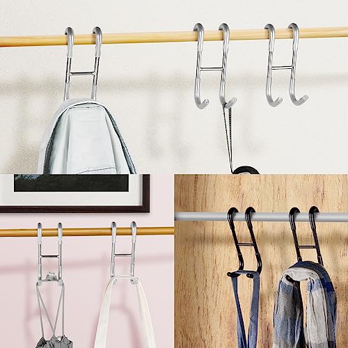 NINETREX Shower Door Towel Hooks,Over Glass Door Black Hook for Bathrooms,Towel Rack Heavy Duty 304 Stainless Steel for Towels Frameless Glass Door,Coats,Squeegee,loofah,2 Pack,Black