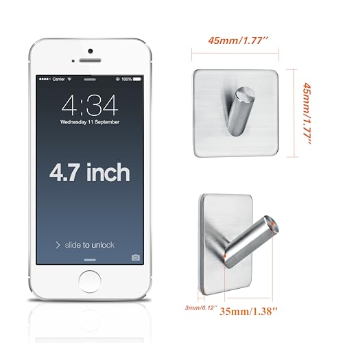 Fotosnow Anti-Skid Adhesive Towel Hanger Waterproof Stainless Steel Stick on Shower No Drill Sticky Hooks for Hanging-Bathroom and Kitchen 4 Packs