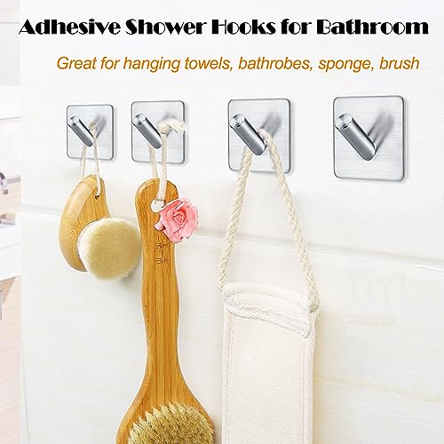 Fotosnow Anti-Skid Adhesive Towel Hanger Waterproof Stainless Steel Stick on Shower No Drill Sticky Hooks for Hanging-Bathroom and Kitchen 4 Packs