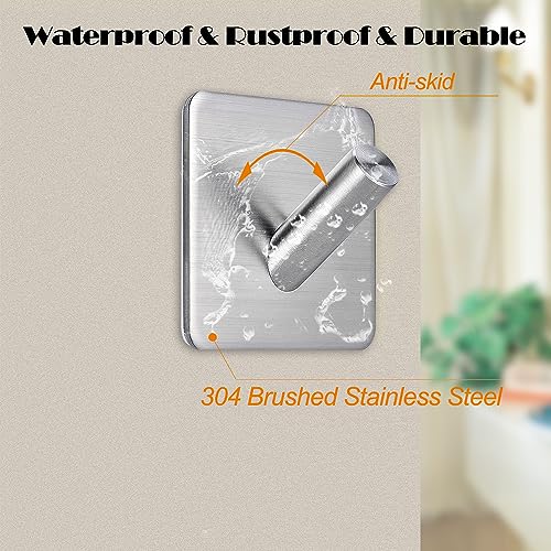 Fotosnow Anti-Skid Adhesive Towel Hanger Waterproof Stainless Steel Stick on Shower No Drill Sticky Hooks for Hanging-Bathroom and Kitchen 4 Packs