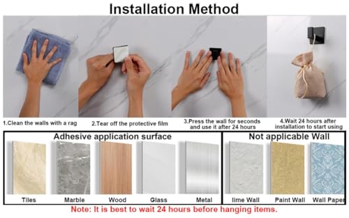 Vanloory Bath Towel Hook,4 Pack Self Adhesive Square Coat Hooks, Sturdy No Drilling Robe Hook, Stainless Steel Heavy Duty Clothes Hanger, Wall Hooks for Bathroom Bedroom Kitchen (2 Inch,Black)