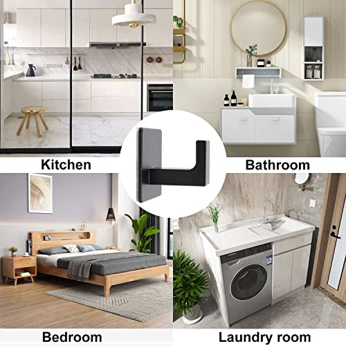 Vanloory Bath Towel Hook,4 Pack Self Adhesive Square Coat Hooks, Sturdy No Drilling Robe Hook, Stainless Steel Heavy Duty Clothes Hanger, Wall Hooks for Bathroom Bedroom Kitchen (2 Inch,Black)