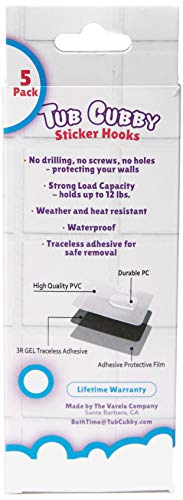 Tub Cubby 5-Pack of Wall Hooks for Kitchen & Bath Transparent Reusable Adhesive Stickers for Pictures Utensils Towels Bath Toy Organizer