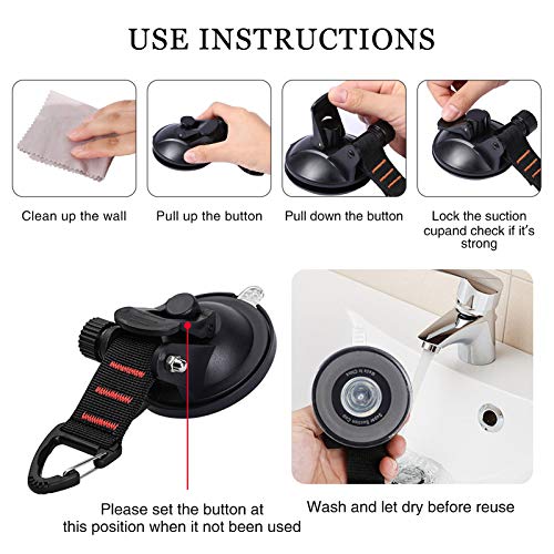 CONBOLA Suction Cup Hooks Heavy Duty 4 Pieces Car Camping Essentials Upgraded Tie Down Suction Cup Camper Accessories with Securing Hook Strong Power for RV Boat Window Glass Camping Trap.(4 pcs)
