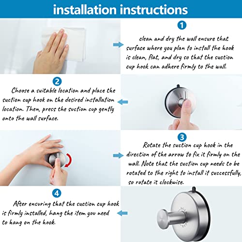 DGYB Suction Cup Hooks for Shower Set of 4 Brushed Nickel Towel Hooks for Bathrooms Waterproof Stainless Shower Hooks for Inside Shower 15 Lb Bathroom Hooks for Towels