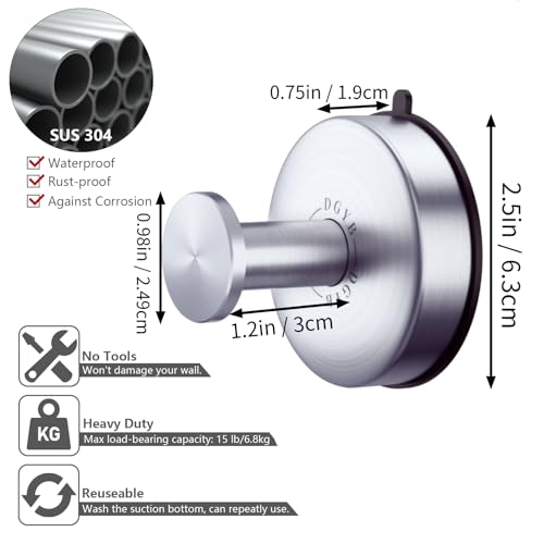 DGYB Suction Cup Hooks for Shower Set of 4 Brushed Nickel Towel Hooks for Bathrooms Waterproof Stainless Shower Hooks for Inside Shower 15 Lb Bathroom Hooks for Towels