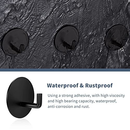 Rise age Adhesive Hooks Heavy Duty Waterproof in Shower Hooks for Hanging Loofah, Towels, Clothes, Robes for Bathroom Removable Adhesive Wall Hooks Door Hook Stainless Steel Black Stick on Hooks 4 Pcs
