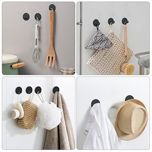 VIS'V Adhesive Hooks, Black Round Self Adhesive Wall Hooks Small Stick on Hooks Waterproof Heavy Duty Stainless Steel Shower Sticky Towel Hooks for Bathroom Kitchen Livingroom Camper - 4 Pcs
