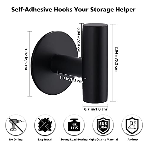 Adhesive Hooks Heavy Duty Wall Hooks Stainless Steel Waterproof Shower Hooks, Adhesive Holders Coat Hooks for Hanging, Wall Mounted Towel Hooks for Bathroom Kitchen - 2 Pack