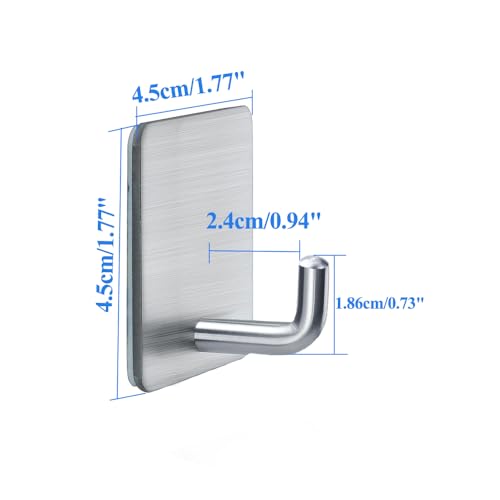 FOTYRIG Adhesive Hooks Towel Hooks Extra Sticky Door Hooks 15LB (Max) Stick on Wall Waterproof Stainless Steel Holders for Hanging Purse Clothes Bathroom Hooks Silver-4 Packs