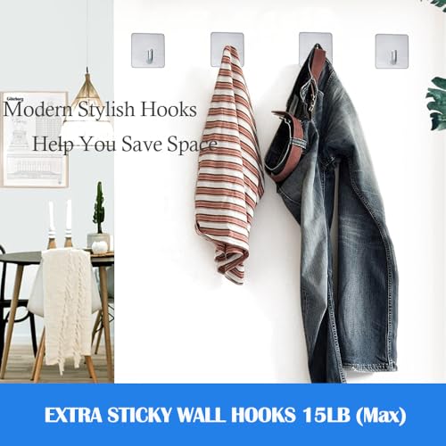FOTYRIG Adhesive Hooks Towel Hooks Extra Sticky Door Hooks 15LB (Max) Stick on Wall Waterproof Stainless Steel Holders for Hanging Purse Clothes Bathroom Hooks Silver-4 Packs