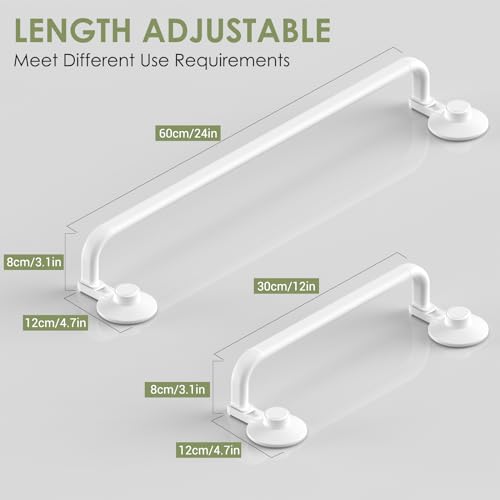 LUXEAR Suction Cup Towel Bar, 24 Inch Adhesive Bathroom Towel Bar, No Drill Hand Towel Holder with 5 Sliding Hooks, Wall Mounted Towel Bar for Shower Bathroom Kitchen Door - White