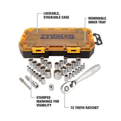 DEWALT 34-Piece Socket Set, 1/4 & 3/8-Inch Drive