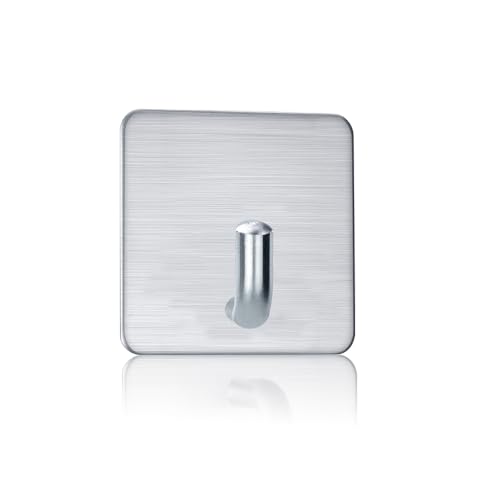 FOTYRIG Adhesive Hooks Towel Hooks Extra Sticky Door Hooks 15LB (Max) Stick on Wall Waterproof Stainless Steel Holders for Hanging Purse Clothes Bathroom Hooks Silver-4 Packs