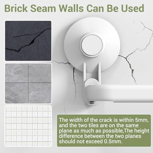 LUXEAR Suction Cup Towel Bar, 24 Inch Adhesive Bathroom Towel Bar, No Drill Hand Towel Holder with 5 Sliding Hooks, Wall Mounted Towel Bar for Shower Bathroom Kitchen Door - White