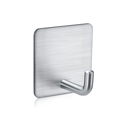 FOTYRIG Adhesive Hooks Towel Hooks Extra Sticky Door Hooks 15LB (Max) Stick on Wall Waterproof Stainless Steel Holders for Hanging Purse Clothes Bathroom Hooks Silver-4 Packs