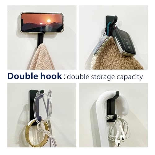 pickpiff Door Hook, Extra Sticky 10LB (Max), Stainless Holder for Hanging Towel, Coat, Cloth, Purse, Hat, Key, Black Wall Mounted Self-Adhesive Hanger for Shower Kitchen Bathroom Heavy Duty