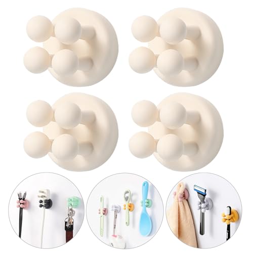 iBetterLife Razor Holder for Shower Hooks – 4Pcs Self Adhesive Wall Mounted Single Hook for Hanging Toothbrush, Functional Waterproof Utility Plug Holder for Bathroom Kitchen Living Room Office