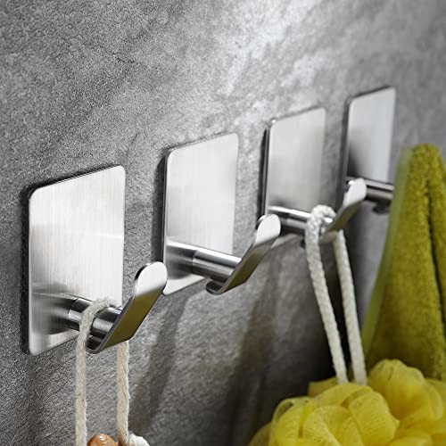 Taozun Self Adhesive Hooks – 4 Packs Towel Hook Bathroom Coat Hook Robe Hooks Brushed Sticky Hook Hanger, SUS 304 Stainless Steel