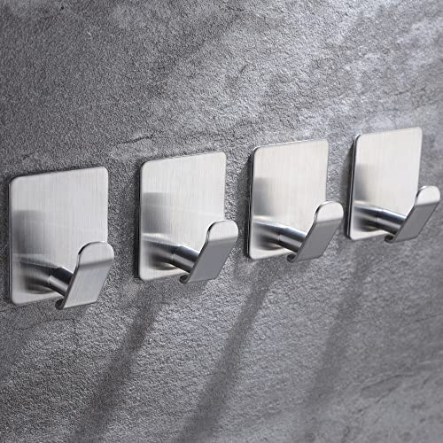 Taozun Self Adhesive Hooks – 4 Packs Towel Hook Bathroom Coat Hook Robe Hooks Brushed Sticky Hook Hanger, SUS 304 Stainless Steel