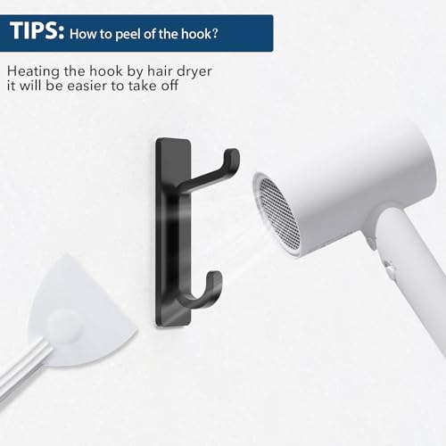 pickpiff Door Hook, Extra Sticky 10LB (Max), Stainless Holder for Hanging Towel, Coat, Cloth, Purse, Hat, Key, Black Wall Mounted Self-Adhesive Hanger for Shower Kitchen Bathroom Heavy Duty