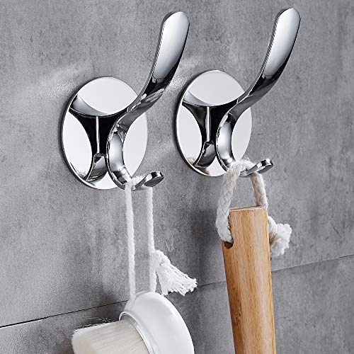GERUIKE Adhesive Towel Hooks Stainless Steel Self Adhesive Robe Coat Hook for Bathroom Kitchen Wall Mounted Door Clothes Hook No Screws Damage Free