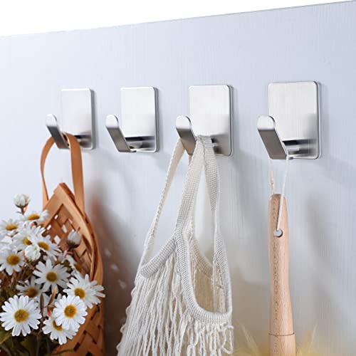Taozun Self Adhesive Hooks – 4 Packs Towel Hook Bathroom Coat Hook Robe Hooks Brushed Sticky Hook Hanger, SUS 304 Stainless Steel