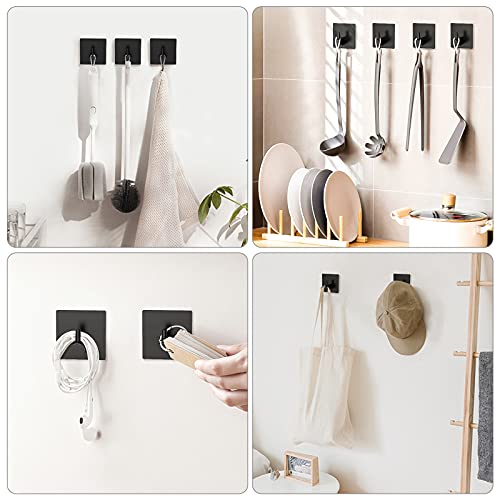 VIS'V Adhesive Hooks, Black Adhesive Towel Hooks Waterproof Self Adhesive Shower Wall Hooks Stainless Steel Stick on Hooks Heavy Duty Sticky Hooks for Bathroom Kitchen Livingroom Camper - 4 Pcs