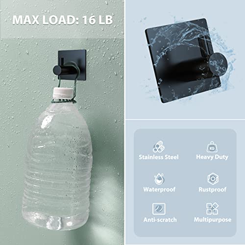 VIS'V Adhesive Hooks, Black Adhesive Towel Hooks Waterproof Self Adhesive Shower Wall Hooks Stainless Steel Stick on Hooks Heavy Duty Sticky Hooks for Bathroom Kitchen Livingroom Camper - 4 Pcs