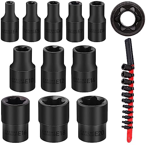 11-Piece E-Torx Socket Set with Socket Rail