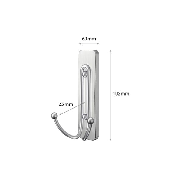 Command Large Double Bathroom Wall Hook, Damage Free Hanging Bath Hook with Adhesive Strip, Double Hook for Hanging Bath Towels, 1 Satin Nickel Colored Wall Hook and 1 Water-Resistant Command Strip