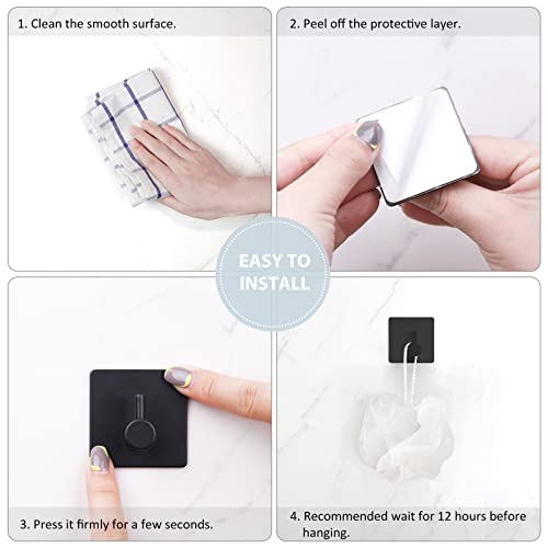 VIS'V Adhesive Hooks, Black Adhesive Towel Hooks Waterproof Self Adhesive Shower Wall Hooks Stainless Steel Stick on Hooks Heavy Duty Sticky Hooks for Bathroom Kitchen Livingroom Camper - 4 Pcs