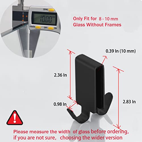 MOKIUER Double Hooks for Glass Shower Door, Towel Hooks Over The Bathroom Glass Wall 0.31-0.39in, Stainless Steel, Matte Black,2 Pack.