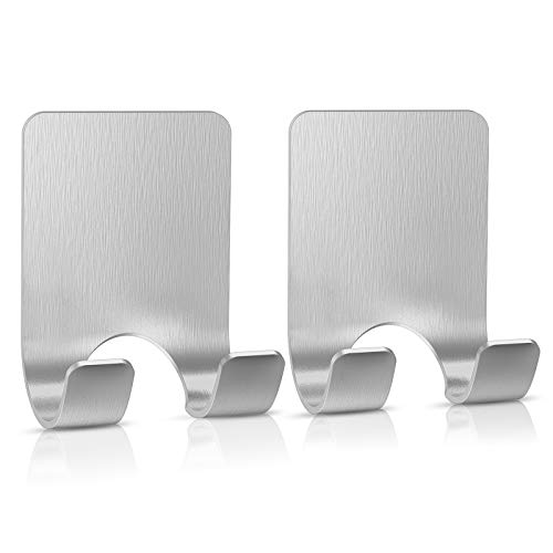 VIS'V Adhesive Razor Holder, Silver Self Adhesive Razor Hooks Shower Wall Razor Hanger Waterproof Stainless Steel Heavy Duty Bathroom Blade Shaver Holder for Men and Women - 2 Pcs