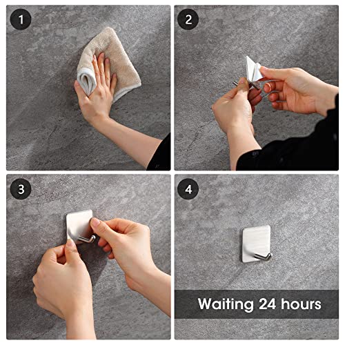 YIGII Towel Hooks/Bathroom Hook - Self Adhesive Hooks Office Hooks Hanging Keys for Kitchen Stick on Wall Stainless Steel 4 Packs