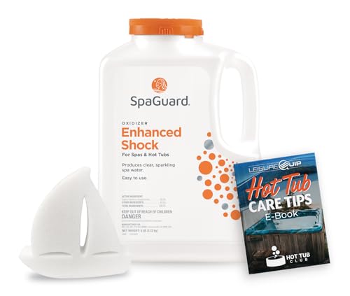 SpaGuard® Enhanced Shock 6lb with LeisureQuip ScumBoat & LeisureQuip Hot Tub Care Ebook Spa Shock Oxidizer Granular Chemicals for Hot Tubs 6 Pound Bottle