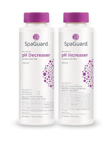 SpaGuard® Hot Tub Chemicals Balancer Kit (pH Up/Down, Calcium, Alkalinity) Spa Accessories for Hot Tub Owners, Inflatable Spa Hot Tub Chemical Kit with LeisureQuip ScumBoat & LQP Logbook