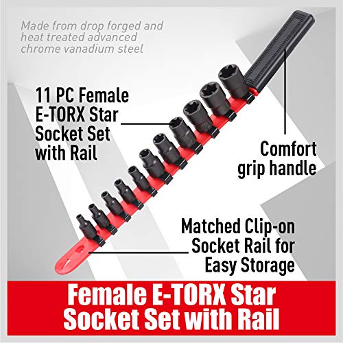 11-Piece E-Torx Socket Set with Socket Rail