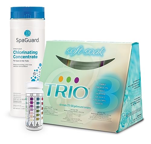 SpaGuard® Soft Soak® Trio® and SpaGuard® Chlorinating Concentrate Chlorine Spa Sanitizer Hot Tub Startup Kit with Test Strips