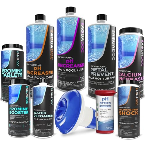 Aquadoc Bromine Hot Tub Starter Kit for Spas, Complete Spa Maintenance Kit with Bromine Tablets & Complete Hot Tub Chemicals Starter Kit with All Spa Chemicals for Hot Tub Kit for pH Water Balance