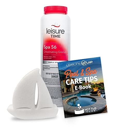 Leisure Time Spa 56 Chlorinating Granules 2lb with LeisureQuip ScumBoat Scum Absorber & Hot Tub Care E-Book (2lb), White, Bundle213