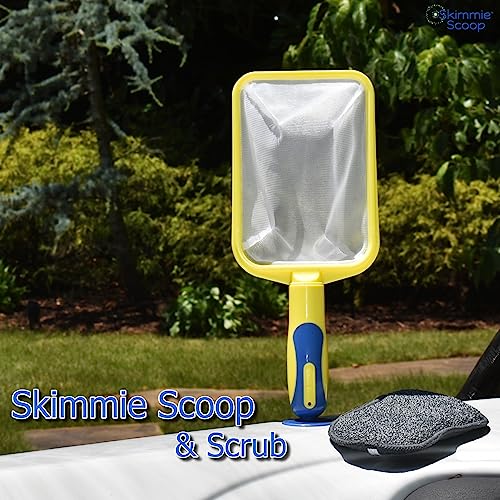 The Skimmie Scoop - Patented Handheld Skimmer with Fine Mesh Net for Spa, Hot Tub, and Small Pool Cleaning - Lightweight and Durable with Powerful Suction Cup - Fits in Filter Compartment (Yellow)