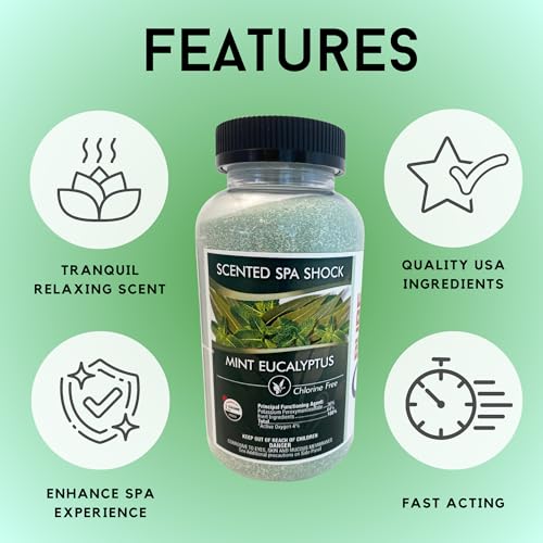 Mint Eucalyptus Scented Spa Shock - Non-Chlorine Oxidizer for Any Spa or Hot Tub - Use w/Bromine Tablets or Spa Chlorine. Fragrance Infused Oxygen Crystals Eliminate Odors and Restore Water Clarity