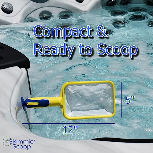 The Skimmie Scoop - Patented Handheld Skimmer with Fine Mesh Net for Spa, Hot Tub, and Small Pool Cleaning - Lightweight and Durable with Powerful Suction Cup - Fits in Filter Compartment (Yellow)