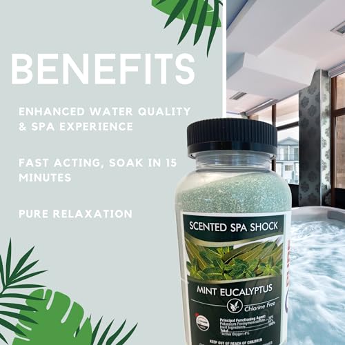 Mint Eucalyptus Scented Spa Shock - Non-Chlorine Oxidizer for Any Spa or Hot Tub - Use w/Bromine Tablets or Spa Chlorine. Fragrance Infused Oxygen Crystals Eliminate Odors and Restore Water Clarity