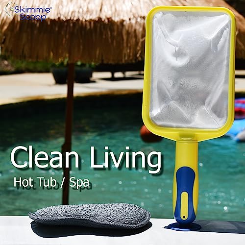 The Skimmie Scoop - Patented Handheld Skimmer with Fine Mesh Net for Spa, Hot Tub, and Small Pool Cleaning - Lightweight and Durable with Powerful Suction Cup - Fits in Filter Compartment (Yellow)