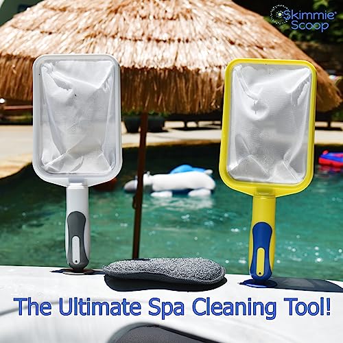 The Skimmie Scoop - Patented Handheld Skimmer with Fine Mesh Net for Spa, Hot Tub, and Small Pool Cleaning - Lightweight and Durable with Powerful Suction Cup - Fits in Filter Compartment (Yellow)
