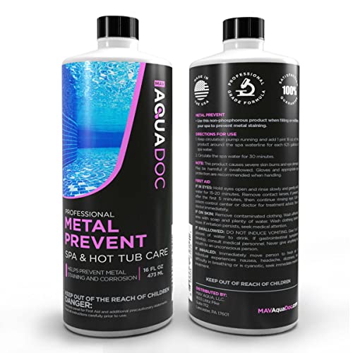 Spa Metal Control - Advanced Spa Metal and Stain Control & Spa Metal Prevent. Maximize your Hot Tub Metal and Stain Control and keep The Spa Metal Out of your Hot Tub - MAV AquaDoc 16oz